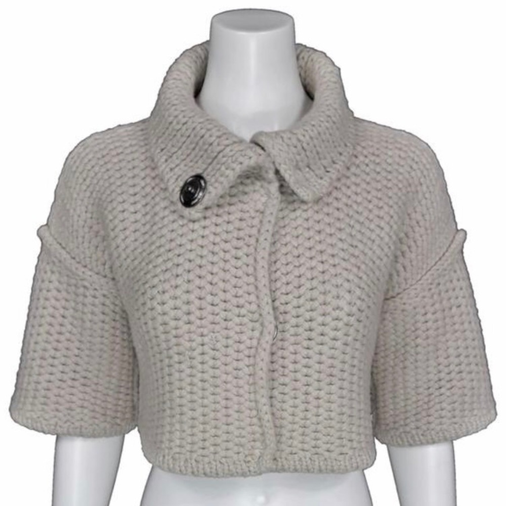 BURBERRY LONDON Chunky Wool Cropped Cardigan Sz L